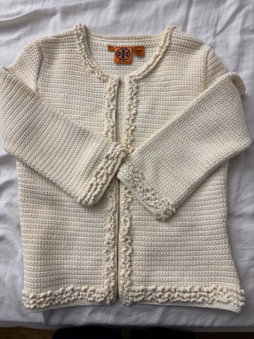 Tory Burch Cream Crochet Knit Cardigan